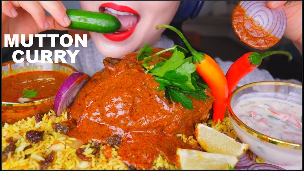 ASMR HUGE SPICY MUTTON CURRY + PULAO RICE + ONION + CHILLI + RAITA | KARI KAMBING 咖喱饭 咀嚼音 먹방