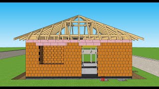 How to build a small brick family house with a wooden truss