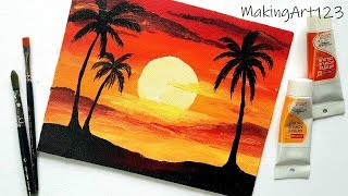 sunset beginners acrylic painting easy landscape