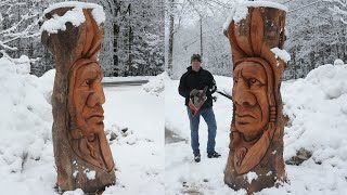 Chainsaw carved Native American Indian face #25