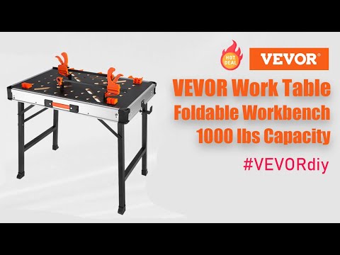 VEVOR Établi Pliant 2 En 1 - Table De Travail & Chevalet Scie, Charge 454 Kg, 7 Hauteurs Réglables, Acier Robuste Avec Pince Rapide, Griffes Et Crochets