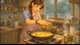 Rainy day in Indian kitchen making Traditional  Kadi Pakoda 🍲 | Ghibli style cooking #asmr 