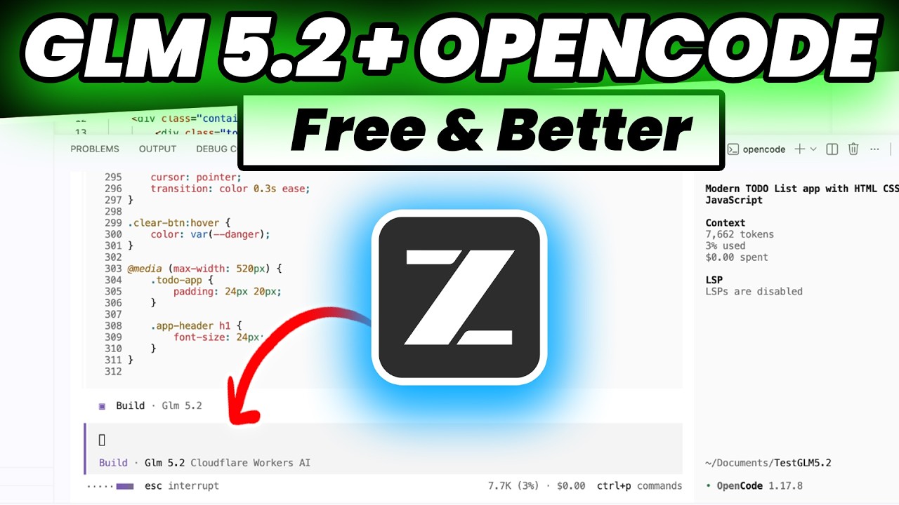USE GLM 5.2 for FREE in OpenCode (CloudFlare Workers AI Tutorial)