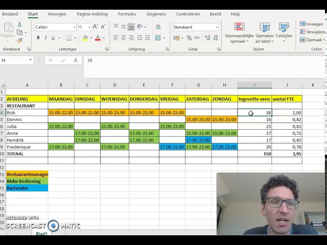 Standaard Weekrooster/Berekening Fte In Excel - Youtube