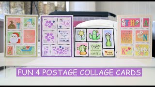 4 more postage collage cards/spellbinders postage greetings hot foil plates/little Giveaway
