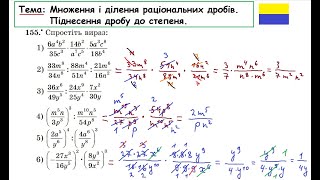 Множення і ділення раціональних дробів.  Піднесення раціонального дробу до степеня