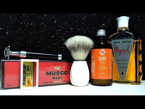 Бритьё. Т станок Mühle Rocca R96, лезвия Perma-Sharp, ТДС, крем Musgo Real, Myrsol Antesol, Spokar.