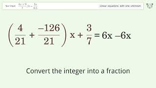 Linear equation with one unknown: Solve (4x+9)/7/3=(3x)/0.5 step-by-step solution