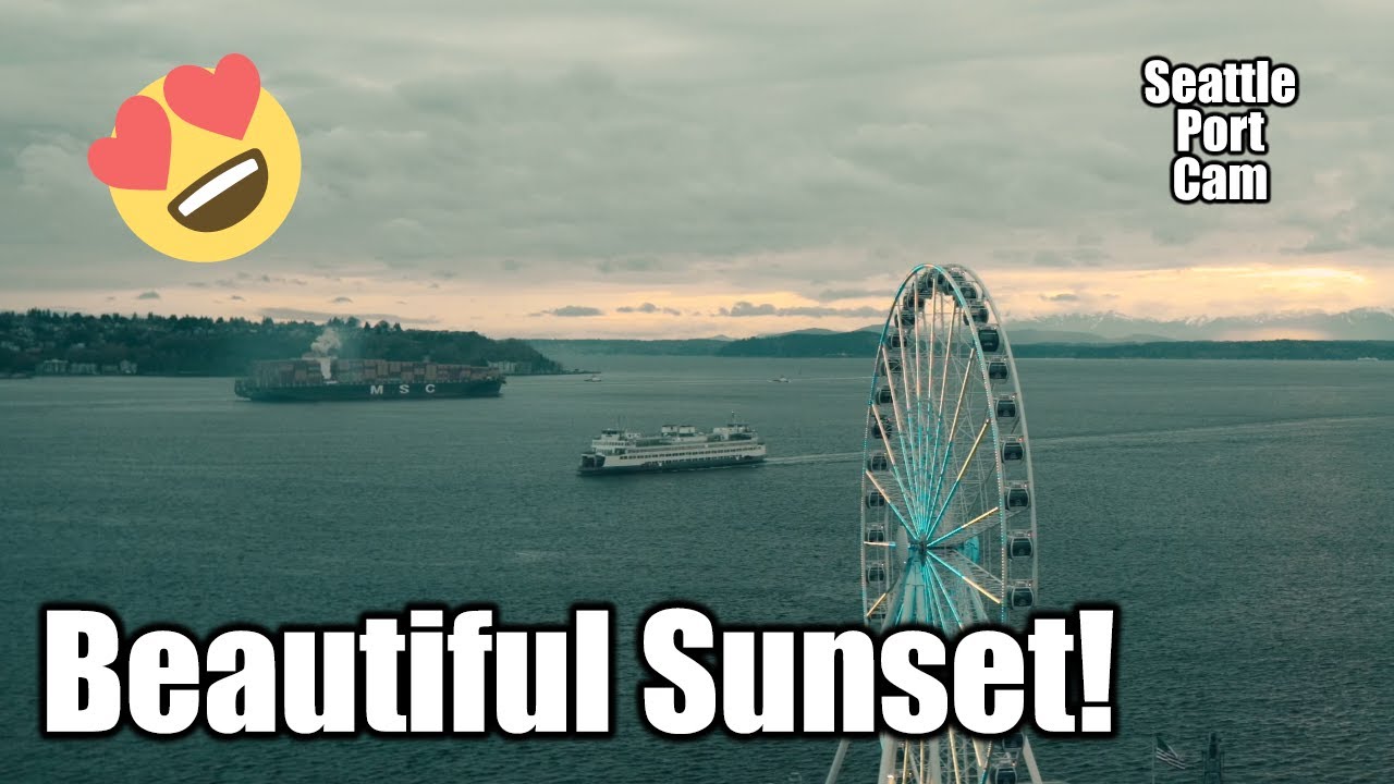 Beautiful 4K Seattle Sunset | Sounds of the waterfront! | Seattle Port Cam