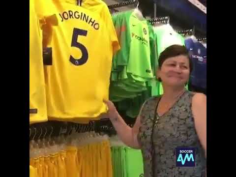 Throwback to Jorginho's mother wells up after seeing her son's shirt in the Chelsea MegaStore
