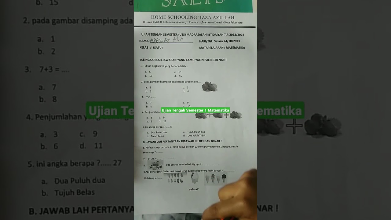 Ujian Matematika kls 1 SD/MI 