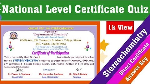STEREOCHEMISTRY QUIZ l CHEMISTRY QUIZ 2020 l ONLINE CERTIFICATE l Free Chemistry Quiz l #ScienceTech