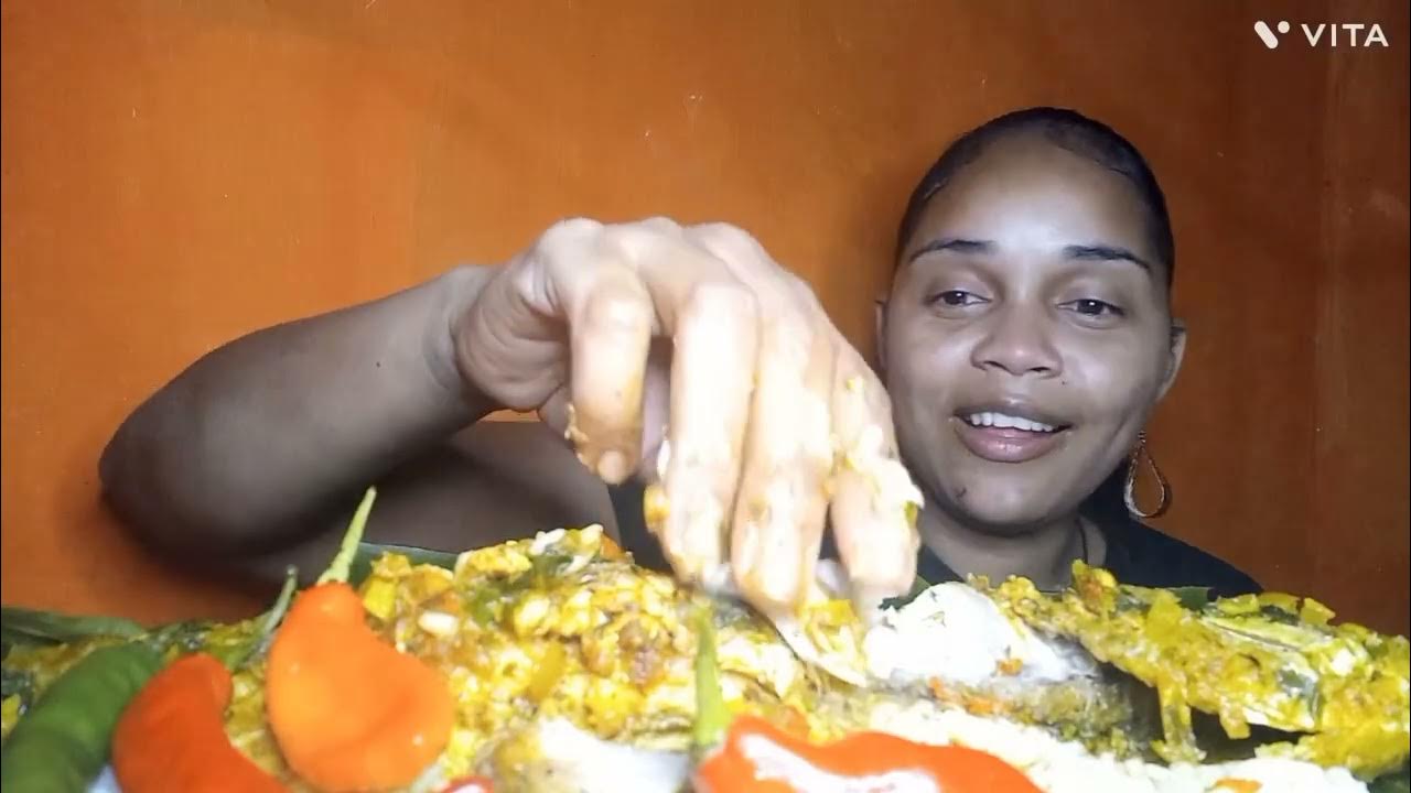 TRINIDAD WHITE RICE/WHOLE PEPPER FISH/FISH EGGS/ FIG LEAF MUKBANG YouTube