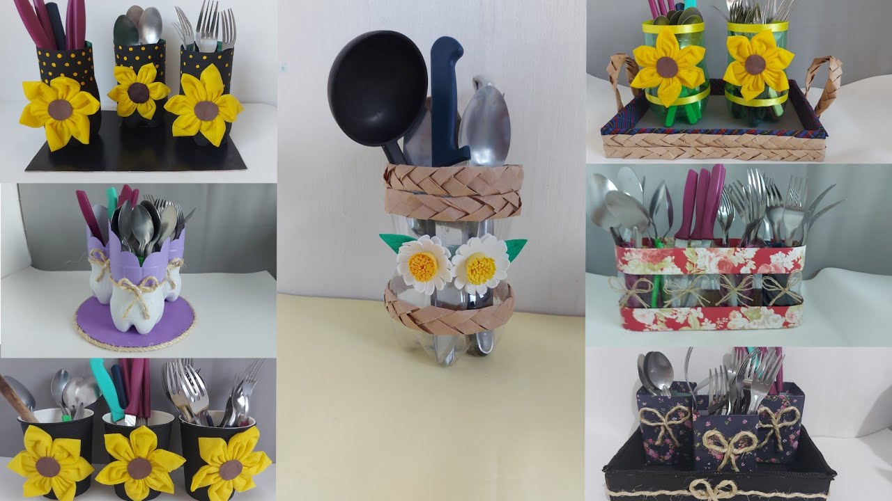 7 IDEIAS de porta talheres com material reciclável | Faça você mesmo
