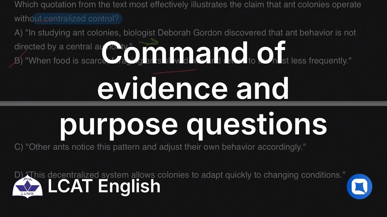LUMS LCAT English | Command of Evidence and Purpose Questions | Qallam