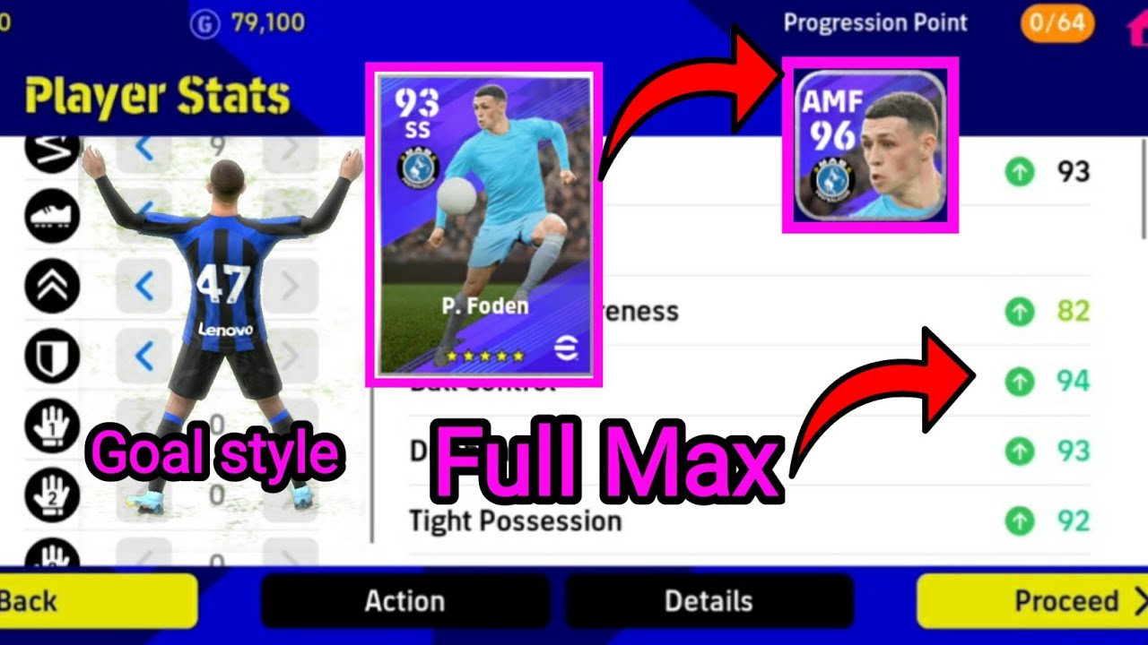 Upgrade p. Foden Gp 2,60,000  Max Level Rating 81-93 - 96 eFootball 2023 Mobile
