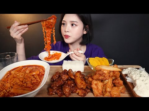 ENG SUB)Creamy Onion Chicken Hot Cho King Boneless Chicken🍗 With Homemade Rabokki Mukbang ASMR