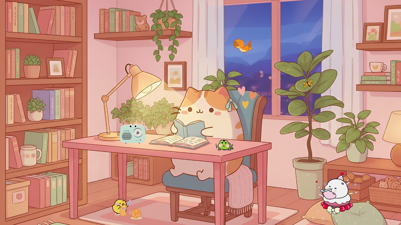 Pusheen's Study Spring Evenings 🌙 Lofi Relaxing Music for Deep Focus & Aesthetic Mood 🎶