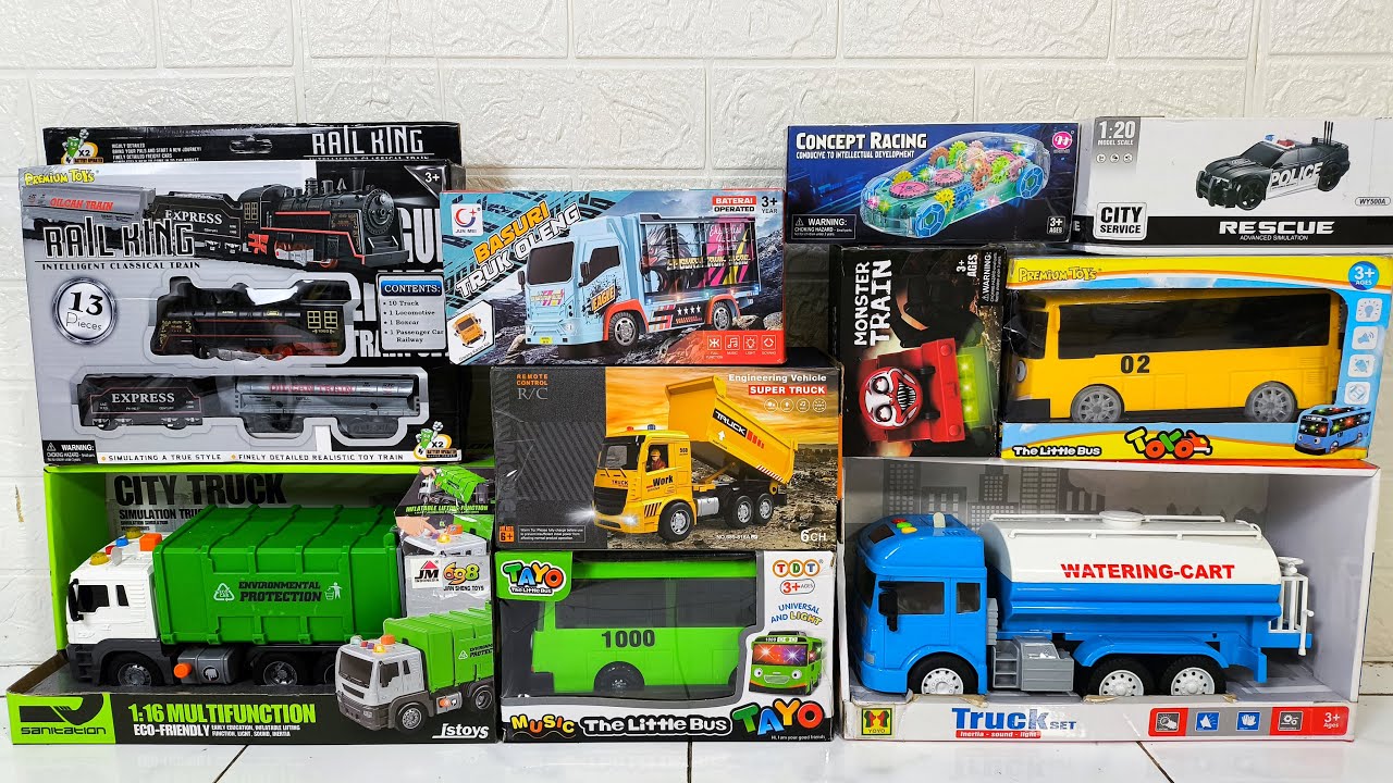 Unboxing Truk Oleng, Kereta Hantu, Bus, Mobil Polisi, Truk Tangki, Truk Sampah