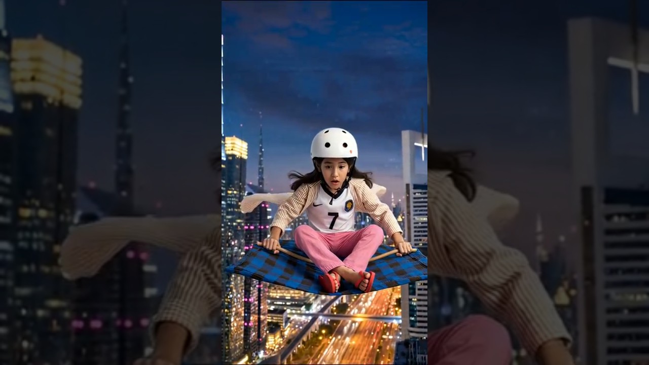 Smiling Baby Girl Flying on Magic Carpet Over City | Fun AI Baby Short 🏙️✨ 