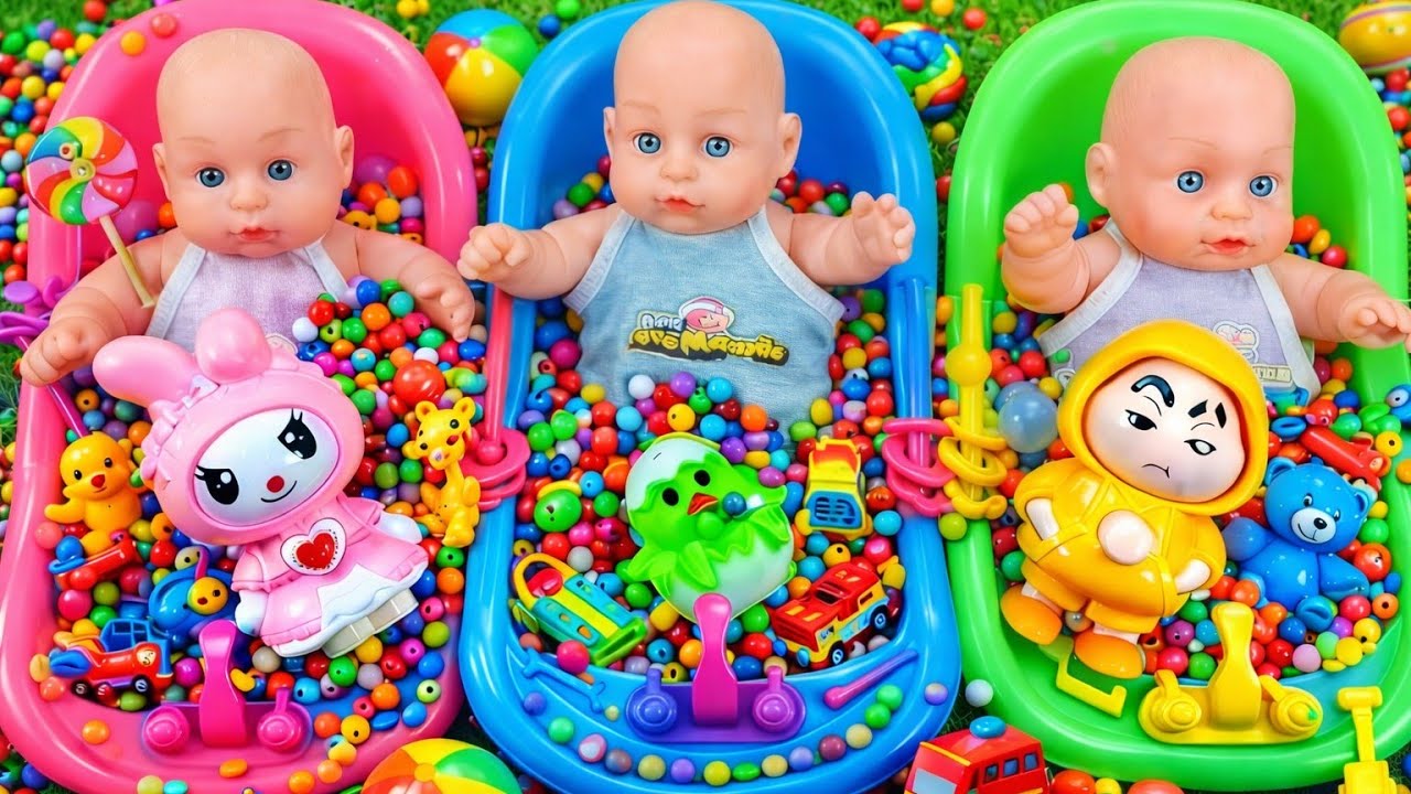 Satisfying with Full of 3 Rainbow BathTubs Candy with M&M's & Magic Slime Cutting Video 9