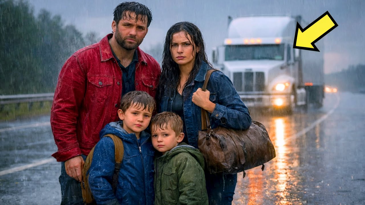 سائق شاحنة رأى عائلة تائهة في المطر… قراره غيّر مصيرهم