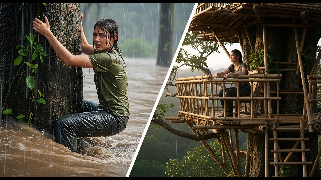 I Built a 3-Story Tree Fort to Survive the Amazon Floods | ASMR Shelter Build 