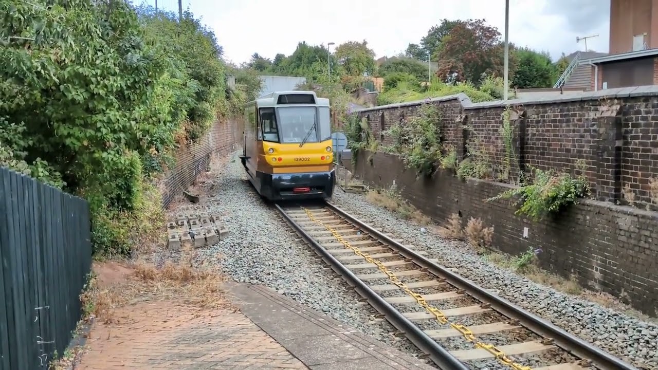 A Class 139 Parry People Mover railcar train at Stourbridge Town railway station (August 2025)