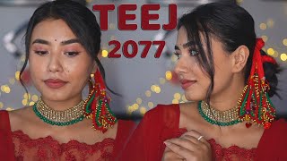 No Foundation Minimal Teej Makeup Look 2077 | Gitanjali Karki |