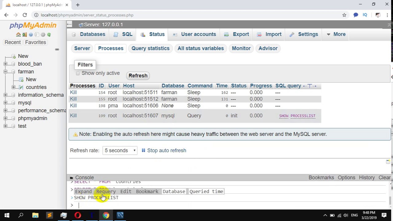 How to Check Currently Running Queries Processes in PHPmyAdmin - YouTube