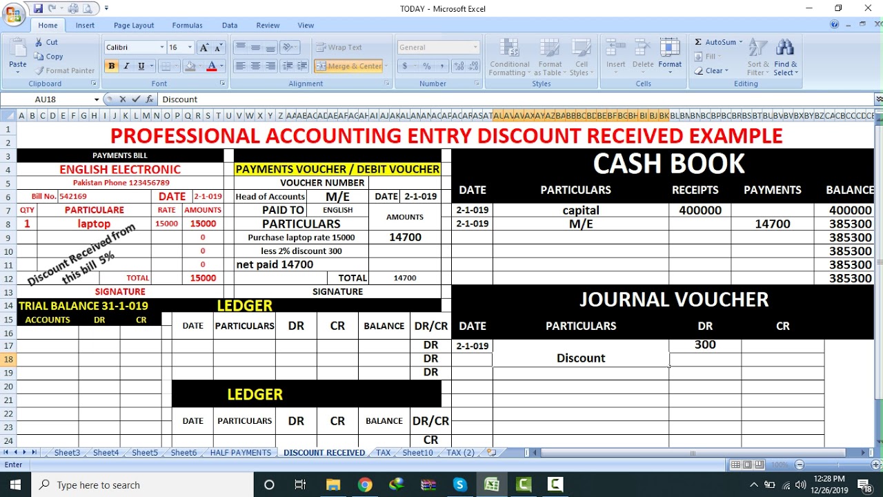 Journal Entries DISCOUNT RECEIVED JOURNAL ENTRY YouTube