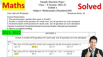 Mathematics Standard Class 10 Maths Sample Paper Solutions 2021-2022