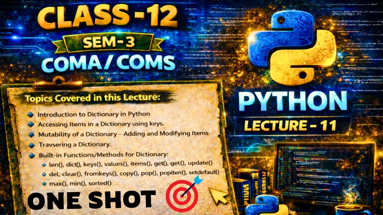 L11: DICTIONARY in Python ONE SHOT lecture | Class 12 Sem 3 Python ...