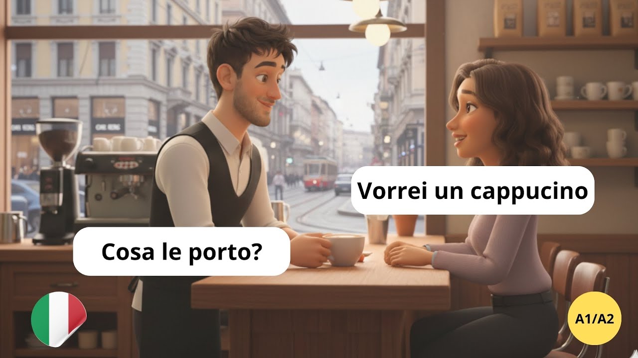 Daily Italian Conversation | Easy questions and answers in a bar/restaurant (A1/A2 level)