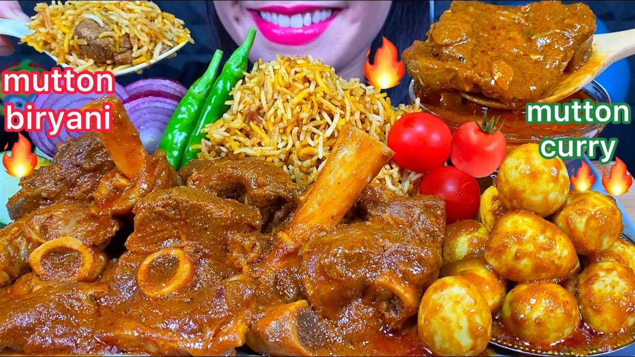 ASMR SPICY MUTTON BIRYANI, MUTTON CURRY, EGG CURRY, CHILI MUKBANG MASSIVE Eating Sounds