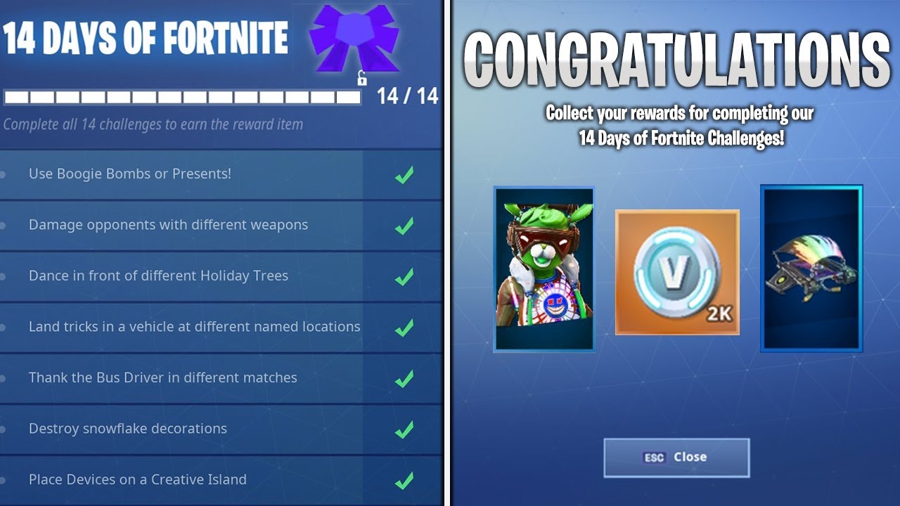 what happens when you complete every 14 days of fortnite challenge day 14 reward unlocked - what happens when you finish all challenges in fortnite