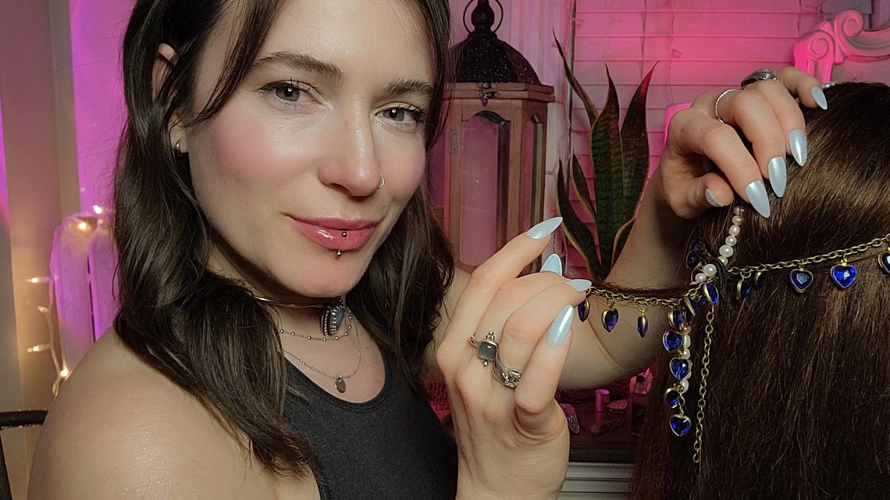 ASMR - Hair Play for Sleep - Parting, Nape of Neck Attention, Hair Jewelry Sounds
