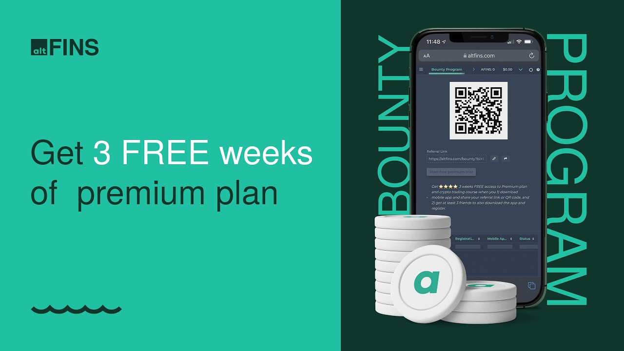 Get free access to altFINS, the best crypto analytics and education  platform | Use altFINS Bounty