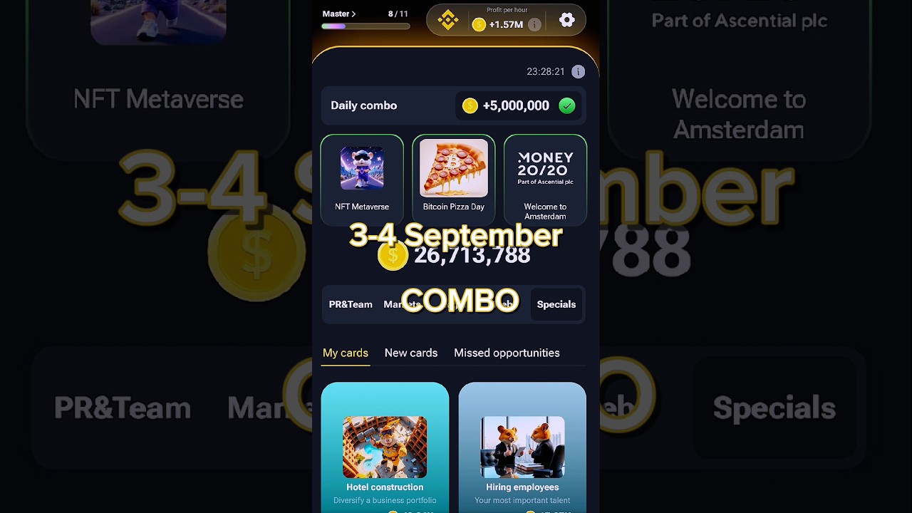 Hamster Kombat Daily Combo 3 September|| 3th to 4 September| Hamster Daily Combo Today | Daily Combo