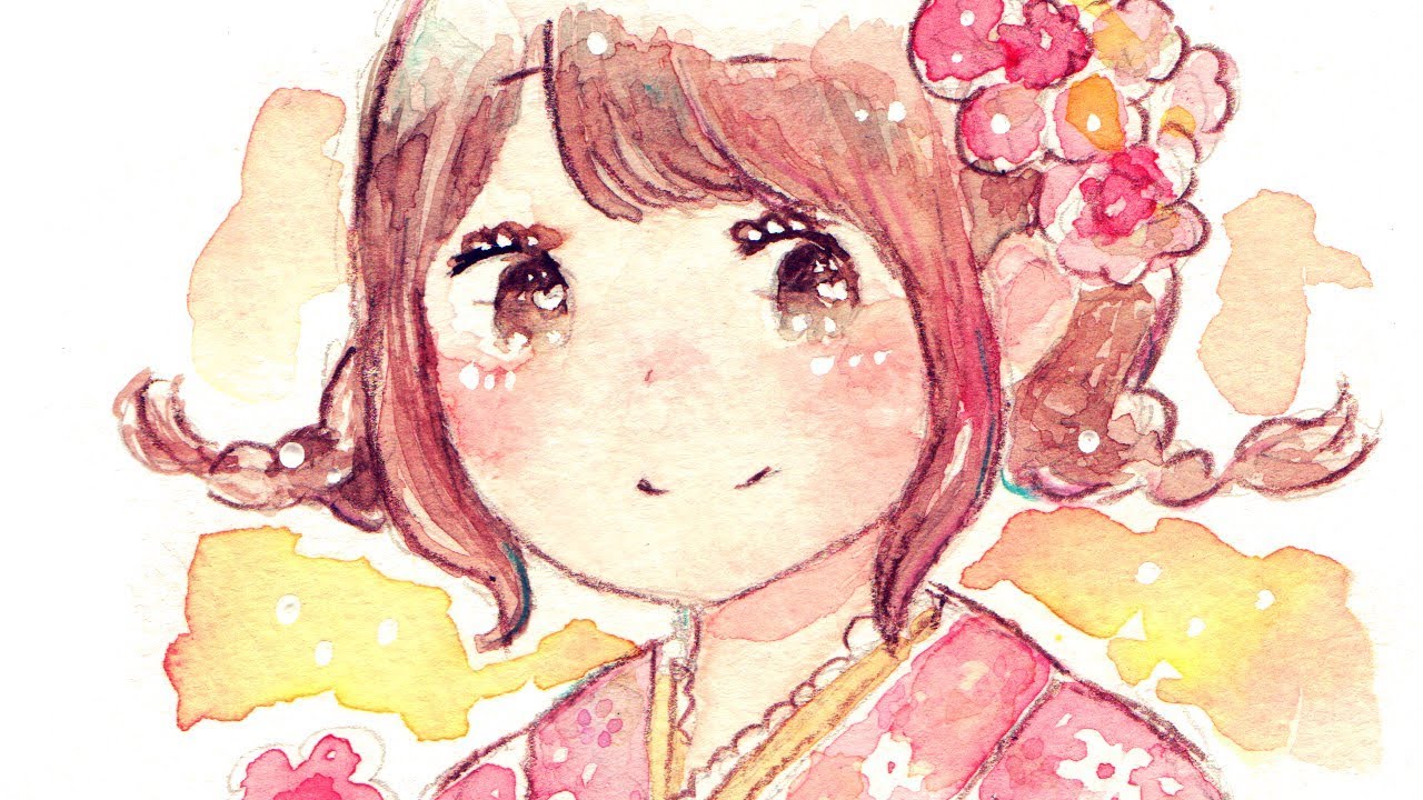 イラストメイキング 着物の女の子を描いてみた 透明水彩絵の具 Youtube