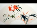 Traditional Chinese art of Red Hibiscus Flower