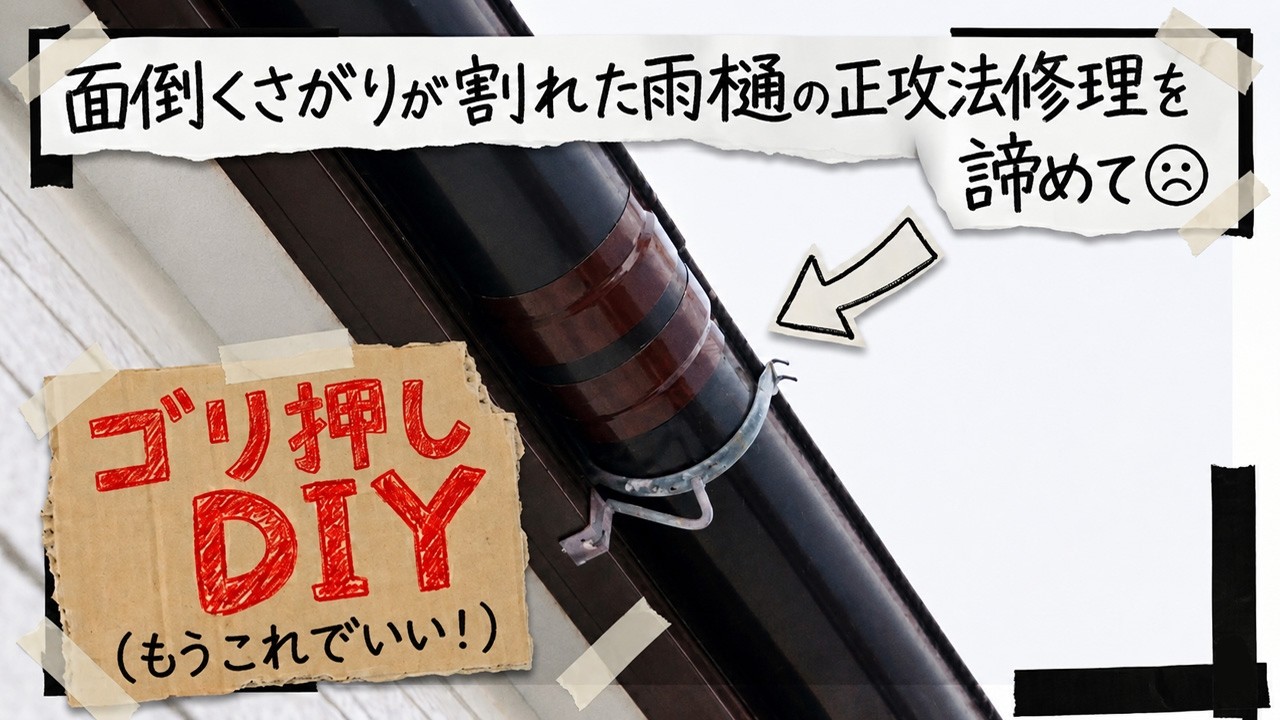 面倒くさがりが割れた雨樋の正攻法修理を諦めゴリ押しDIY