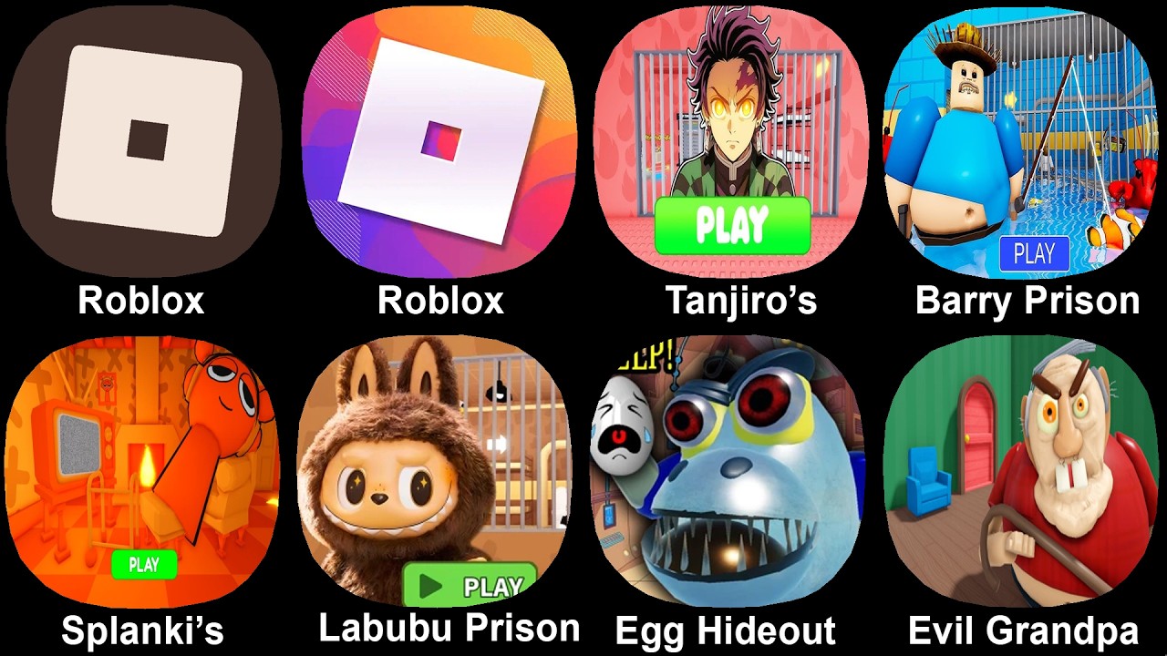 Roblox, Tanjiro's Prison, Barry's Prison, Splanki's, Labubu Prison, Egg Hideout, Evil Grandpa obby