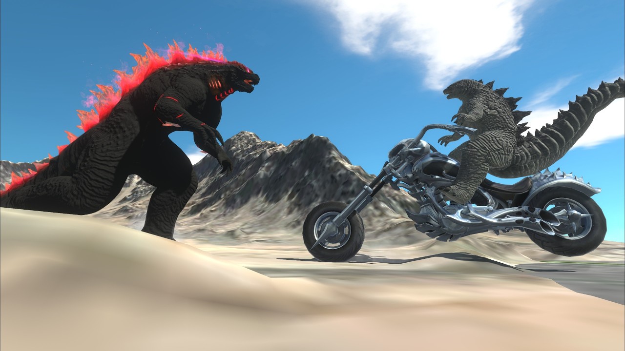 Godzilla 2014 Rides A Motorcycle vs Dark Evolved Godzilla, Skar King ...