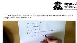 Algebraic Proof: Sum of Squares of Consecutive Odd Integers (Grade 8/9) | Edexcel Maths (1MA1/4MA1)