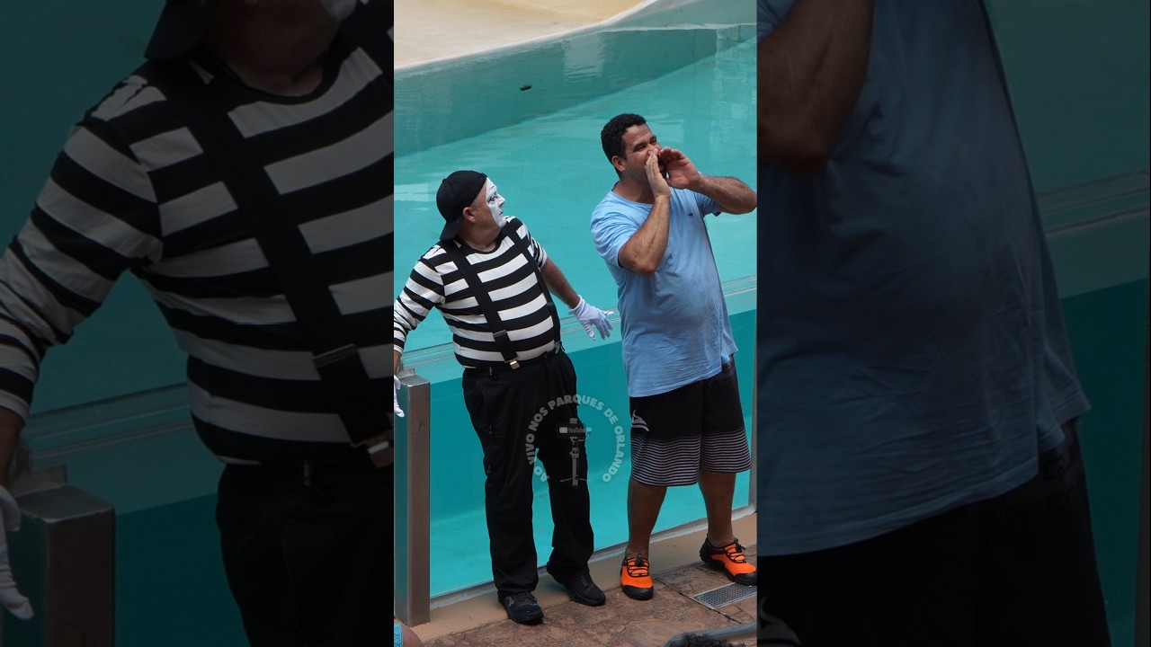 Tom o mímico ficou assustado com este homem 😲😱😂🤣 #tomthemime #seaworldmime #seaworldorlando