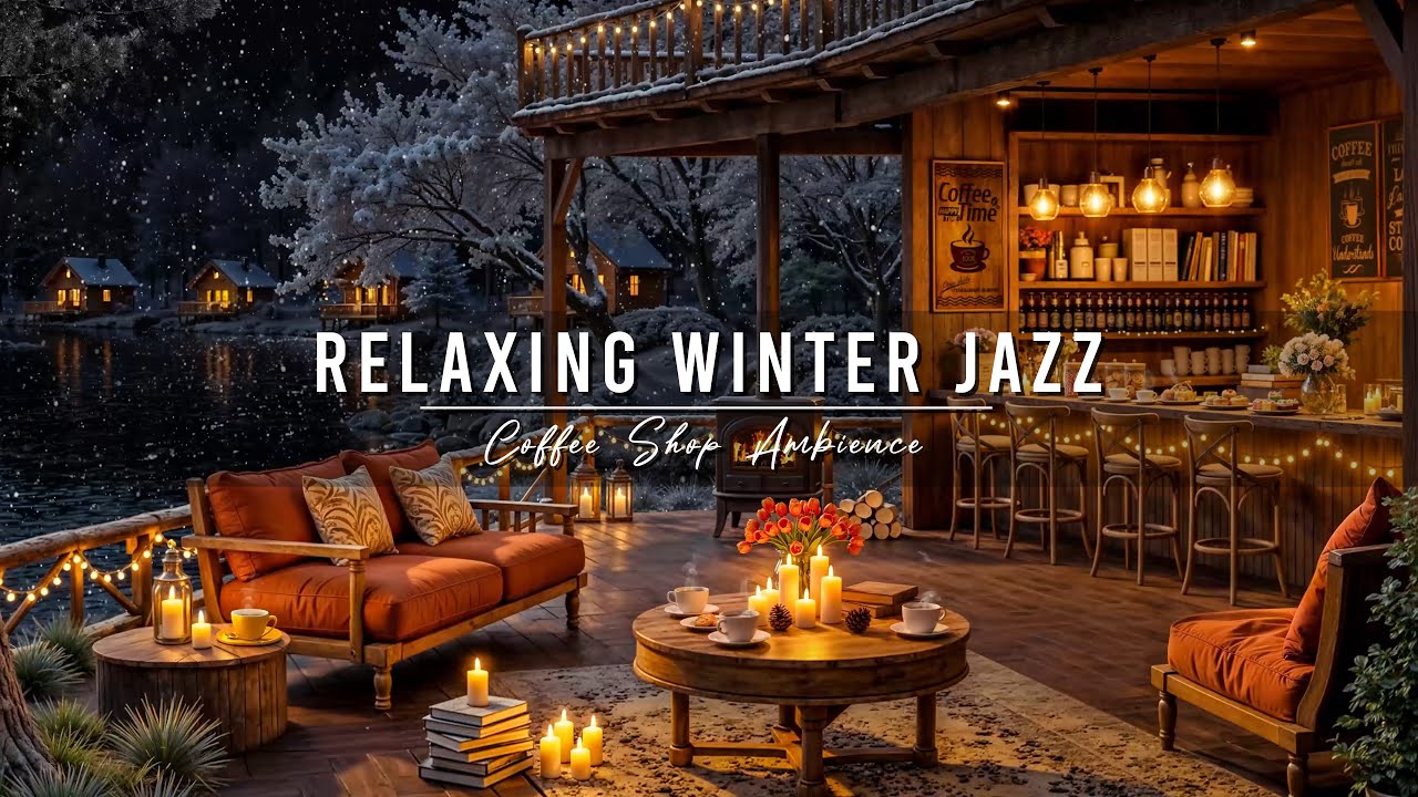 Jazz Relaxing Music with Slow Snowfall ⛄ Cozy Winter Coffee Shop Ambience & Smooth Piano Jazz Music