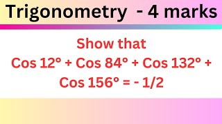 cos 12° + cos 84° + cos 132° + cos 156° = -1/2 @EAG