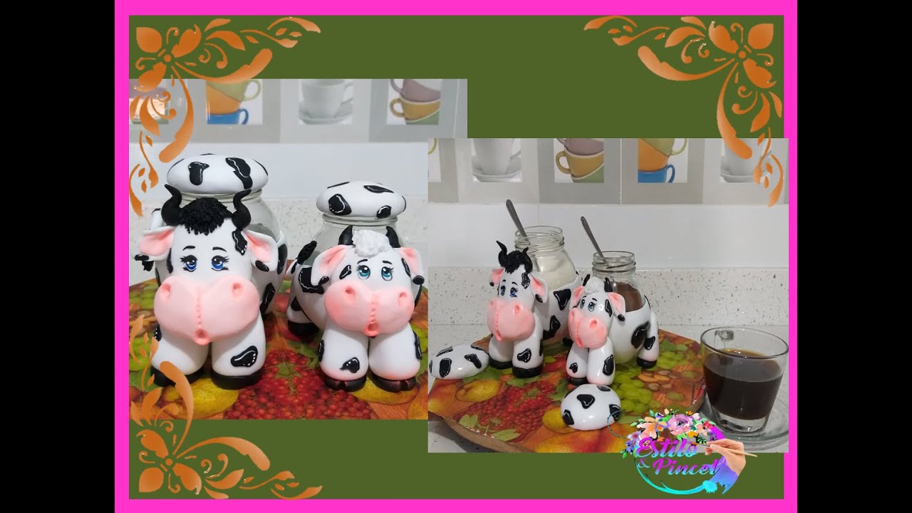 2 IDEAS PARA DECORAR FRASCOS CON VACAS ( PORCELANA FRÍA, PORCELANICRON)