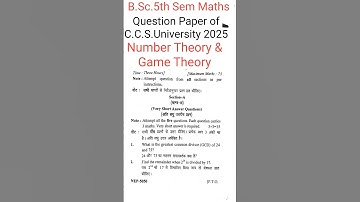 B.Sc.5th Sem Maths Question Paper of Number Theory and Game Theory of ccsuniversity meerut